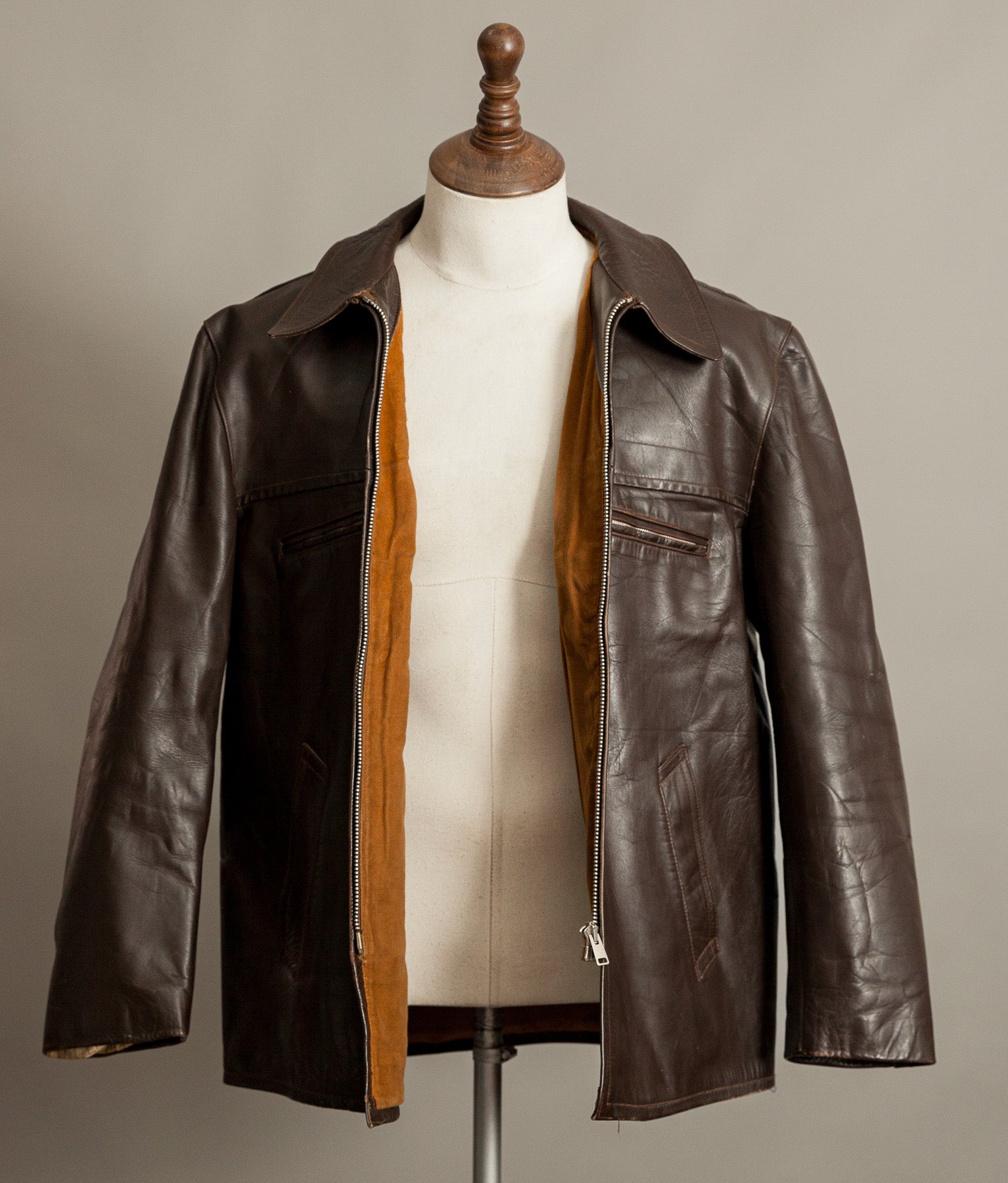 Vintage 1950s French Leather Workwear Jacket Chrome Tanned Cowhide