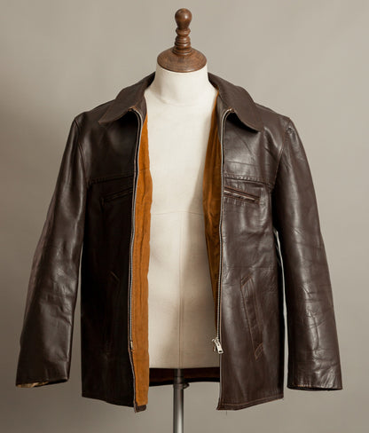 Vintage 1950s French Leather Workwear Jacket Chrome Tanned Cowhide