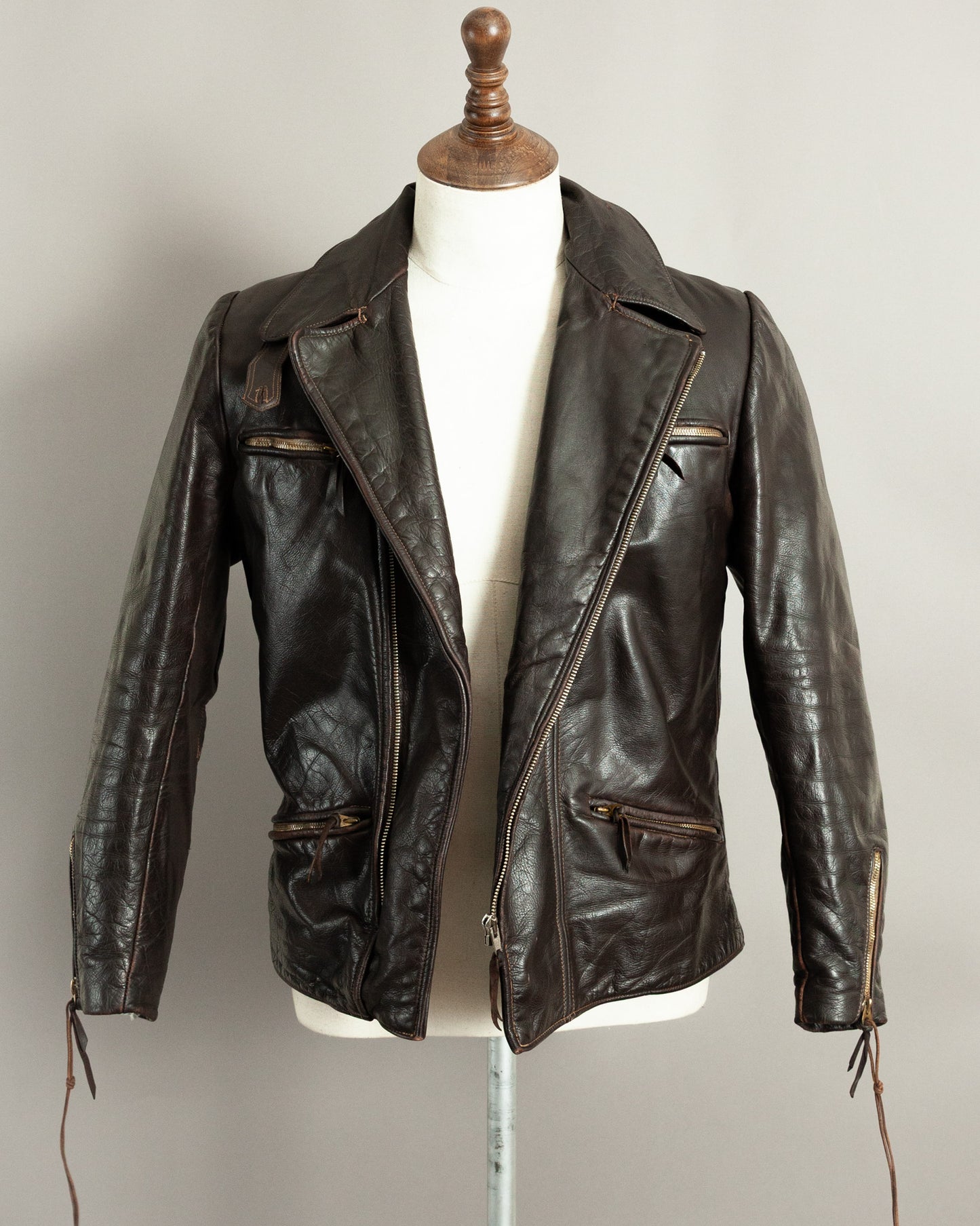 1950s German Horsehide Leather Motorcycle Jacket Small (38)