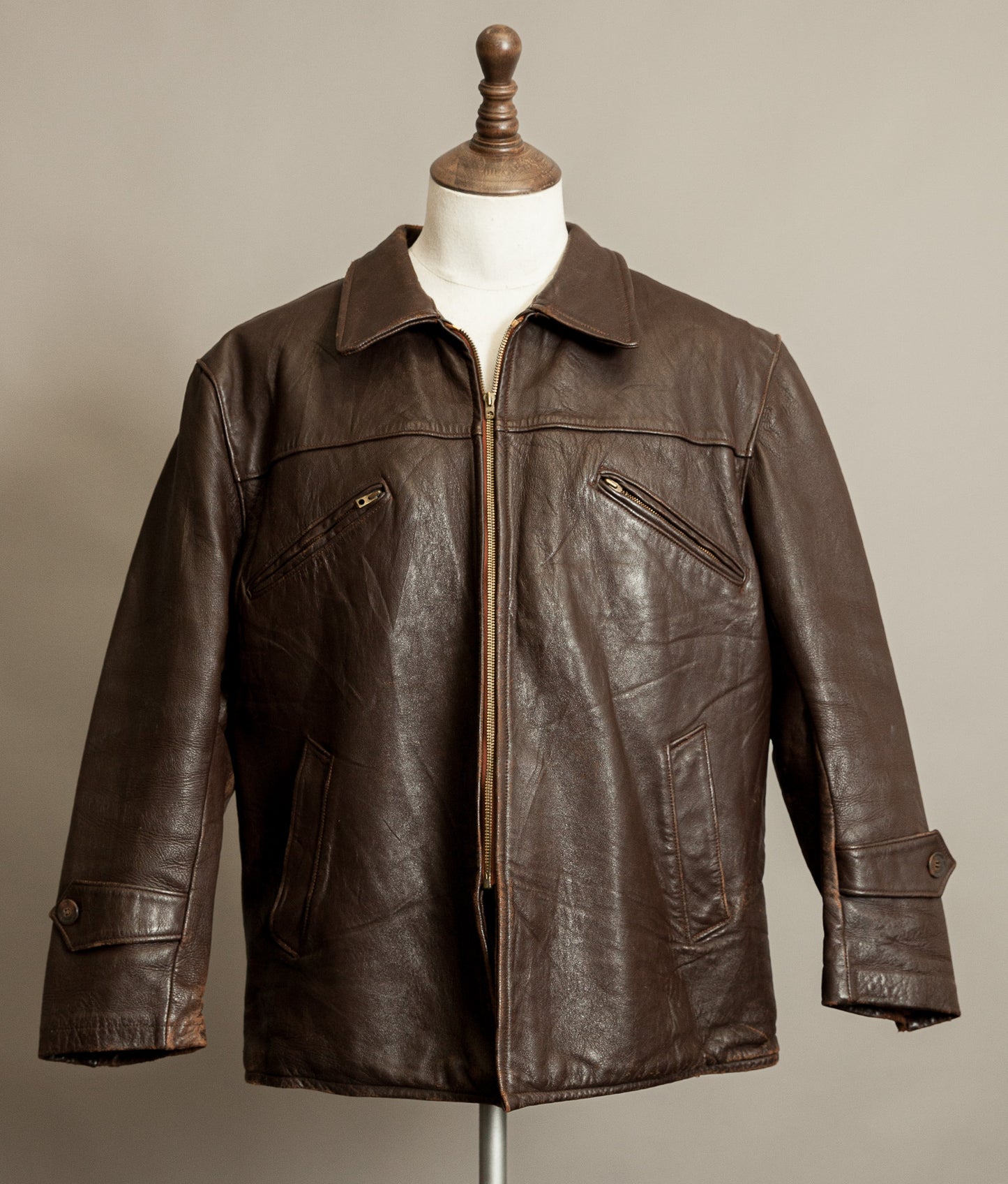 Vintage 1940s French Leather Workwear Jacket Vitex Zipper