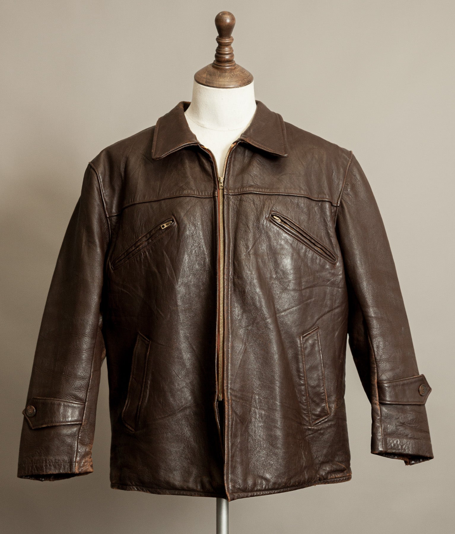 Vintage 1940s French Leather Workwear Jacket Vitex Zipper