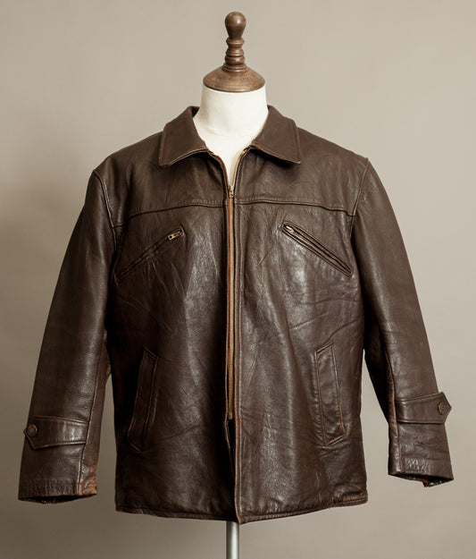 Vintage 1940s French Leather Workwear Jacket Vitex Zipper