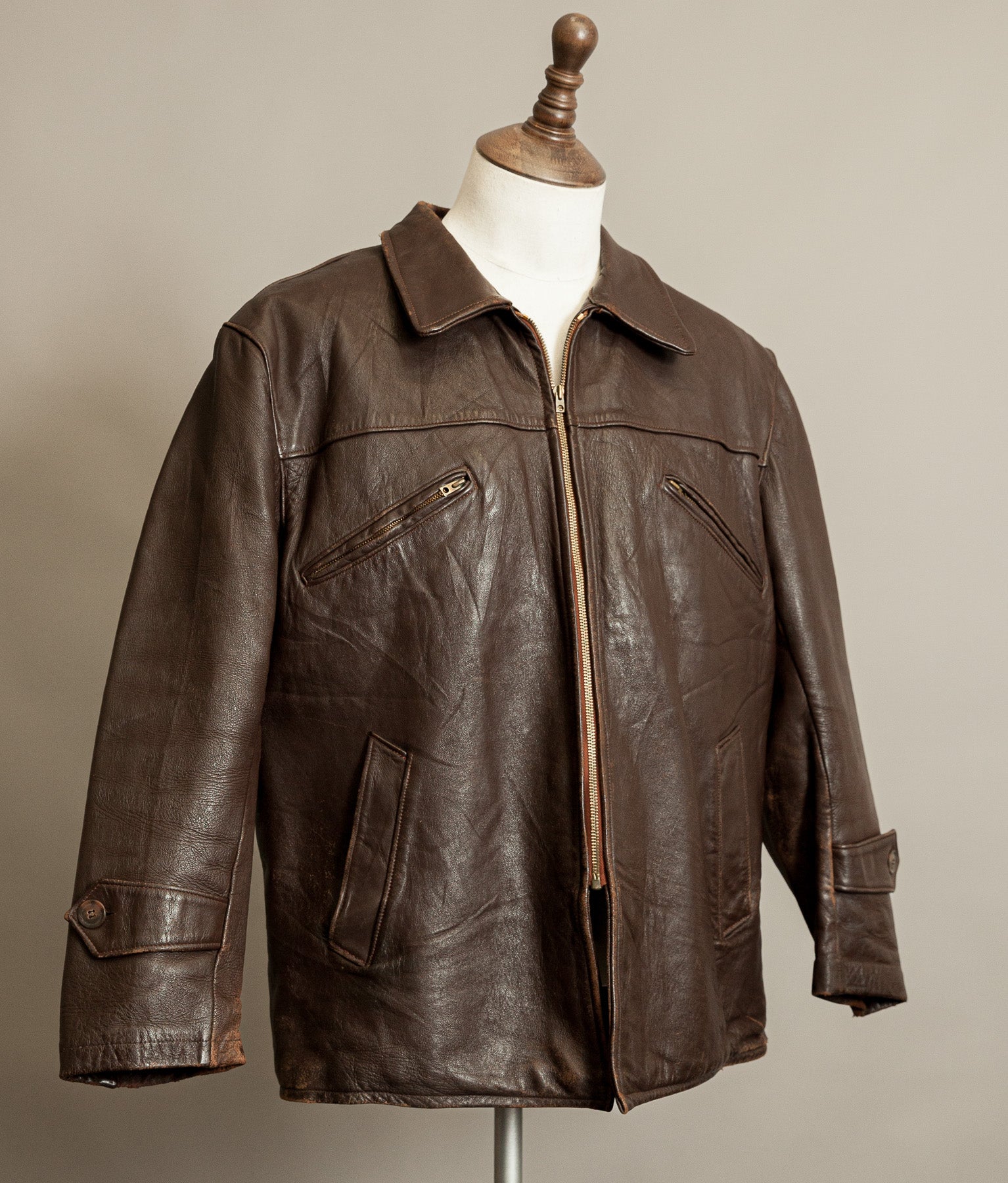 Vintage 1940s French Leather Workwear Jacket Vitex Zipper