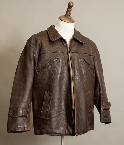 Vintage 1940s French Leather Workwear Jacket Vitex Zipper