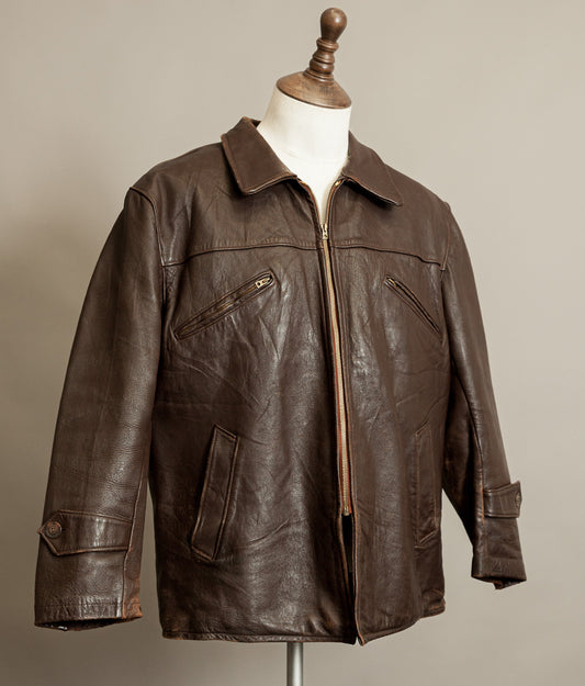 Vintage 1940s French Leather Workwear Jacket Vitex Zipper