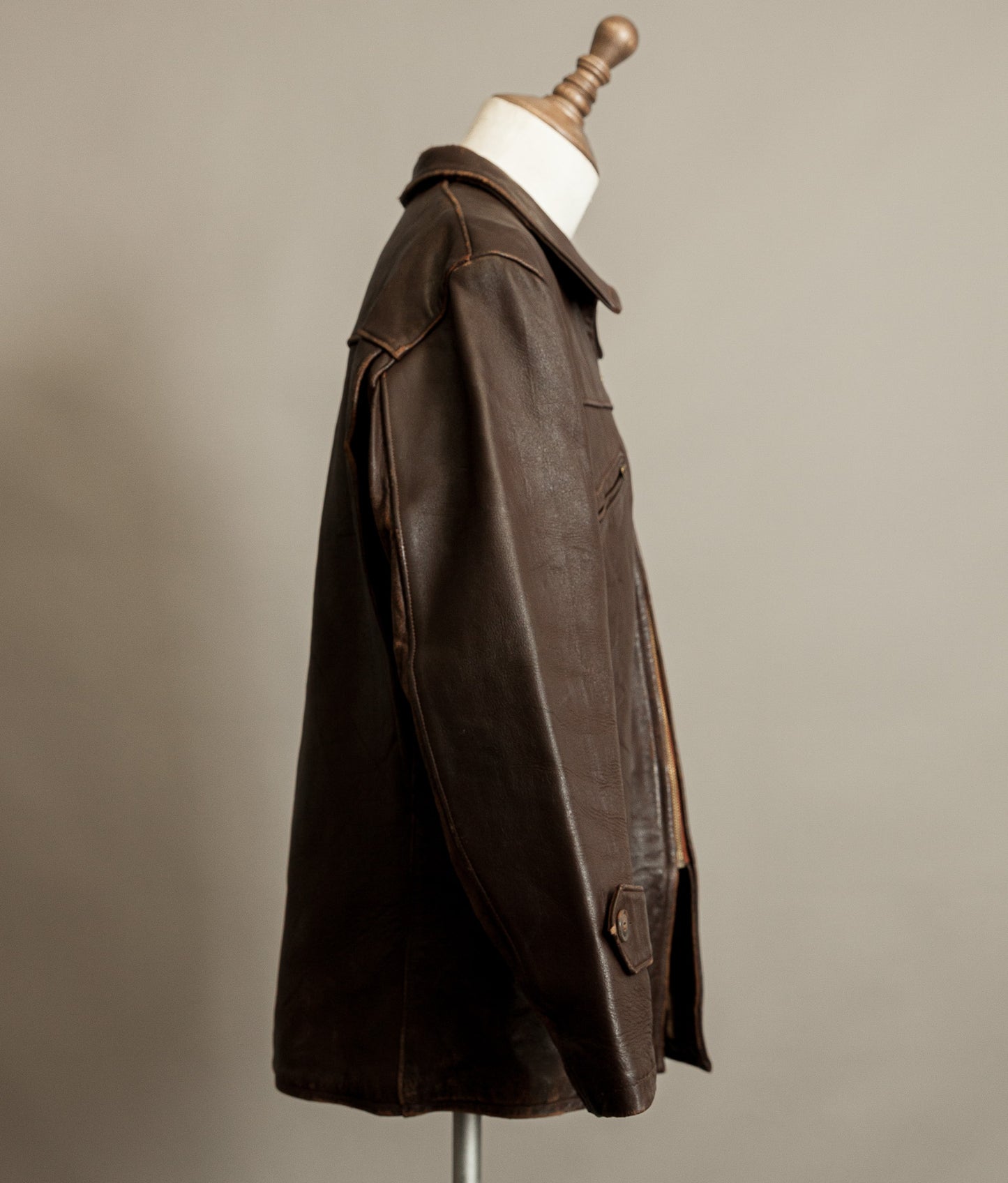 Vintage 1940s French Leather Workwear Jacket Vitex Zipper