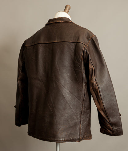 Vintage 1940s French Leather Workwear Jacket Vitex Zipper