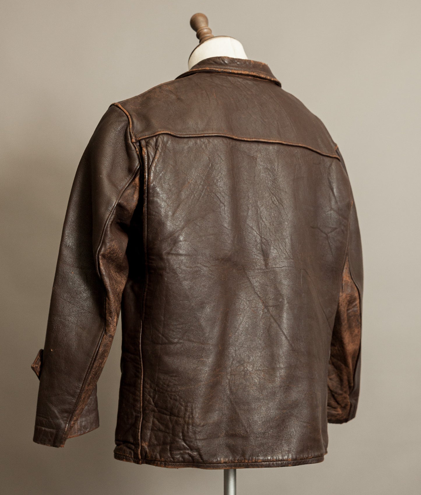 Vintage 1940s French Leather Workwear Jacket Vitex Zipper