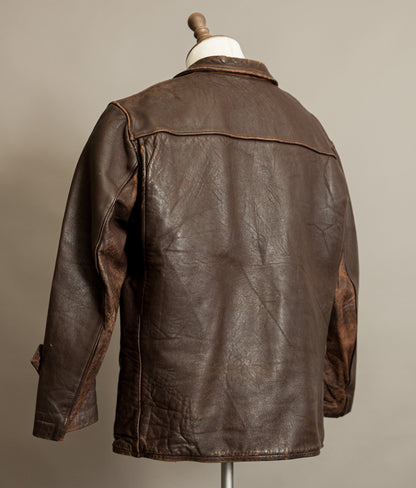 Vintage 1940s French Leather Workwear Jacket Vitex Zipper
