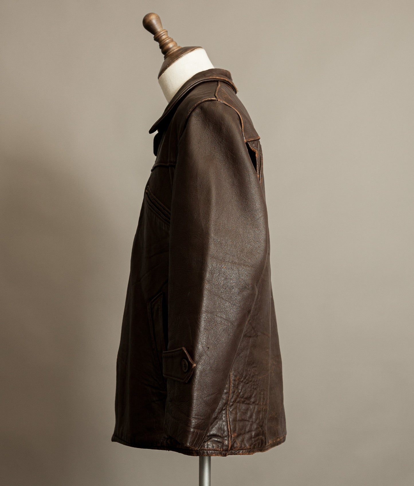 Vintage 1940s French Leather Workwear Jacket Vitex Zipper