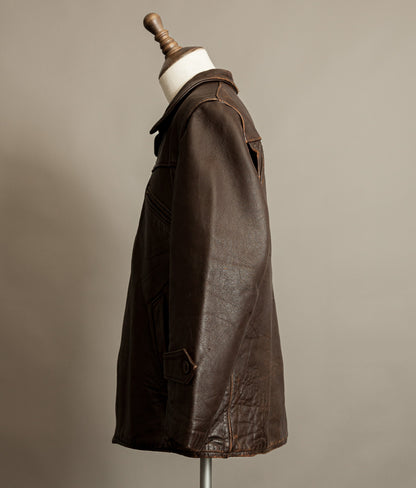 Vintage 1940s French Leather Workwear Jacket Vitex Zipper