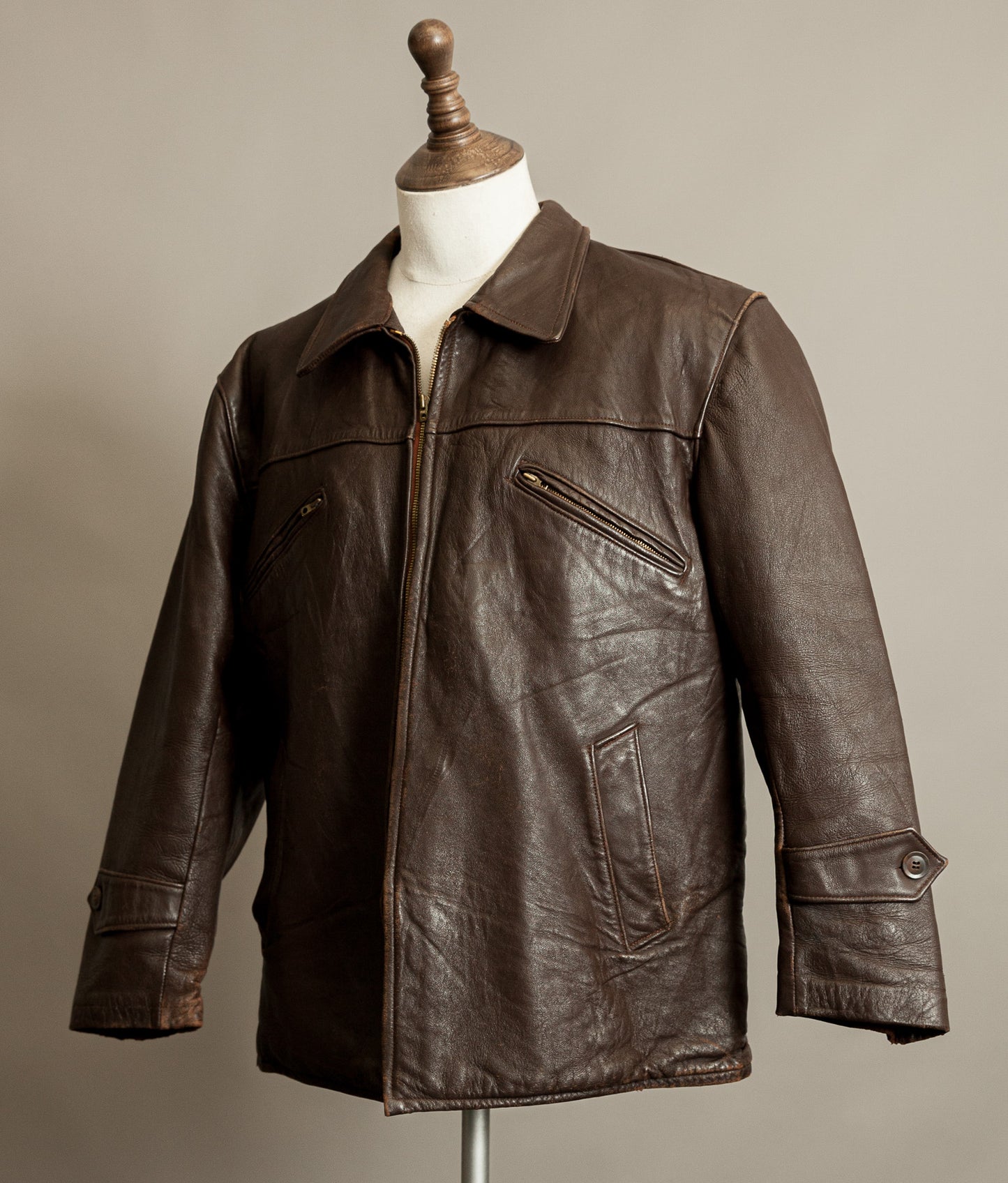 Vintage 1940s French Leather Workwear Jacket Vitex Zipper