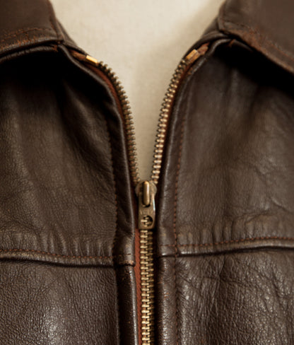 Vintage 1940s French Leather Workwear Jacket Vitex Zipper