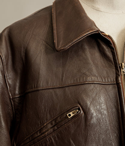 Vintage 1940s French Leather Workwear Jacket Vitex Zipper