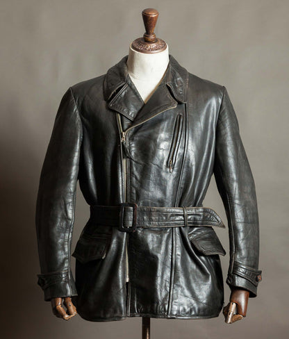 Original 1940s German Horsehide Leather Motorcycle Jacket, RIES Zippers