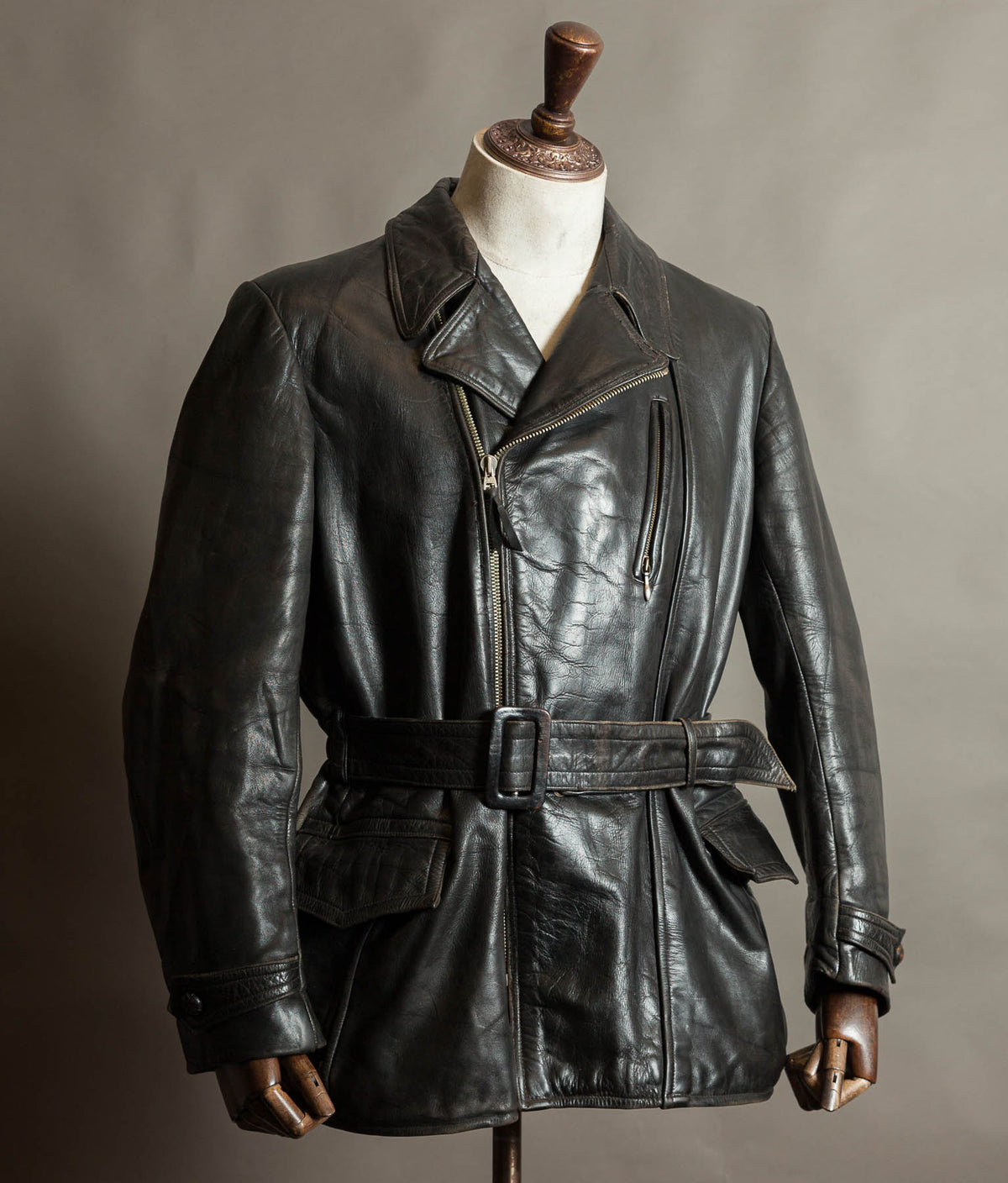 Original 1940s German Horsehide Leather Motorcycle Jacket, RIES Zippers