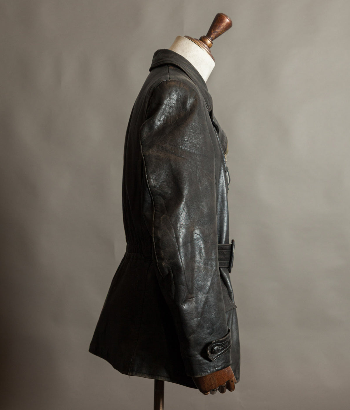 Original 1940s German Horsehide Leather Motorcycle Jacket, RIES Zippers