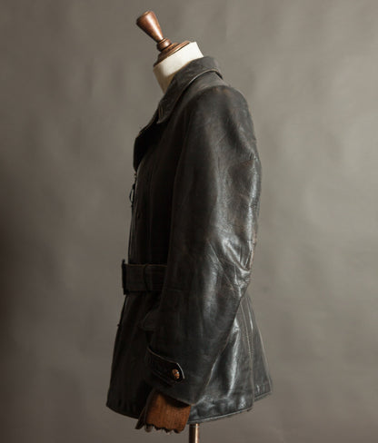 Original 1940s German Horsehide Leather Motorcycle Jacket, RIES Zippers