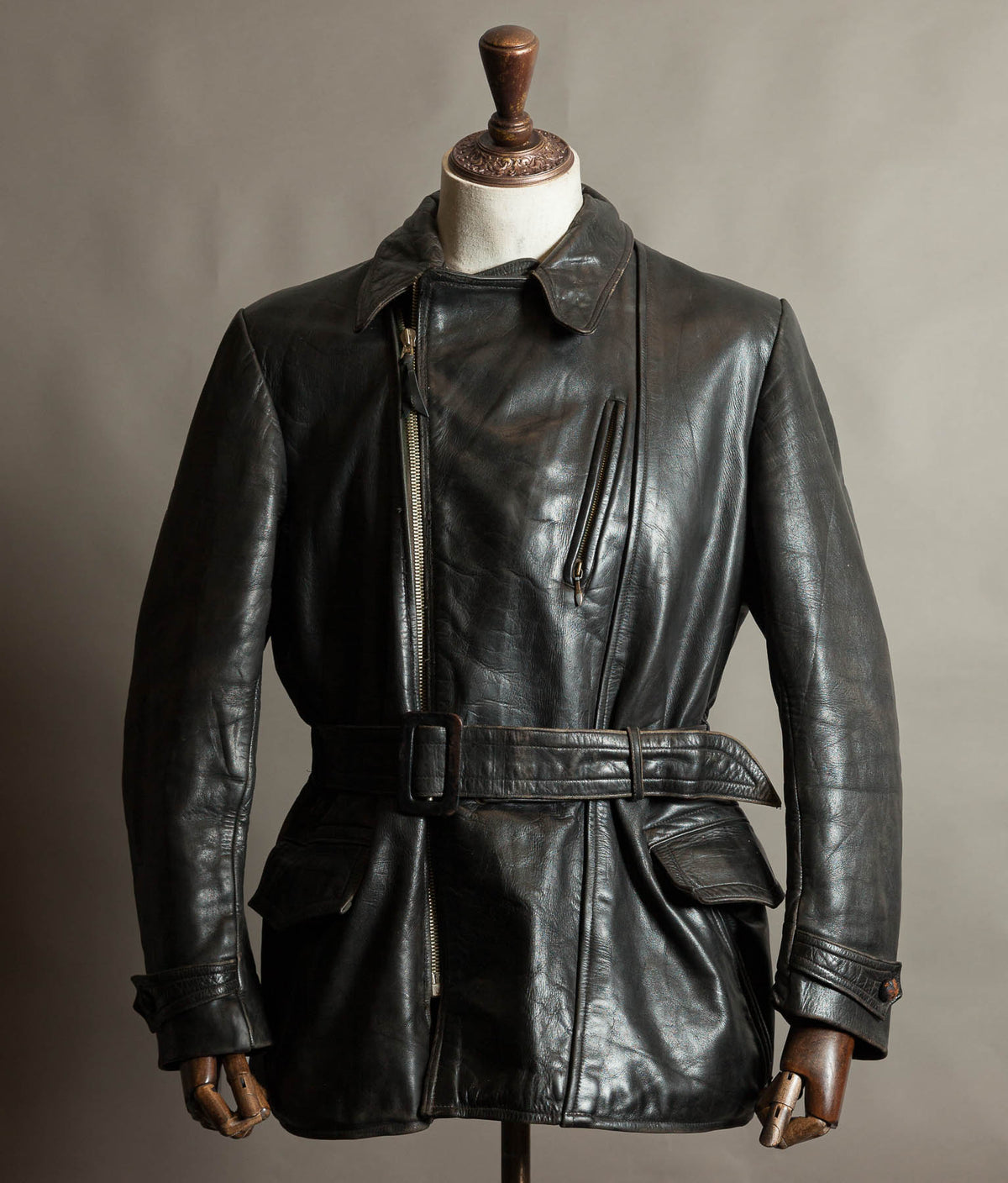 Original 1940s German Horsehide Leather Motorcycle Jacket, RIES Zippers