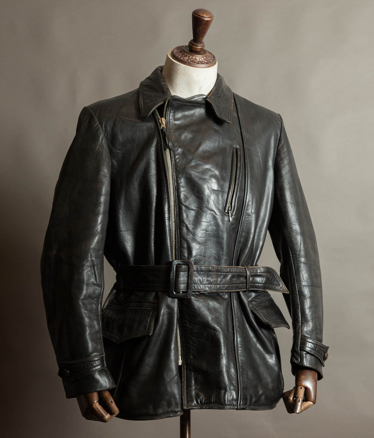 Original 1940s German Horsehide Leather Motorcycle Jacket, RIES Zippers