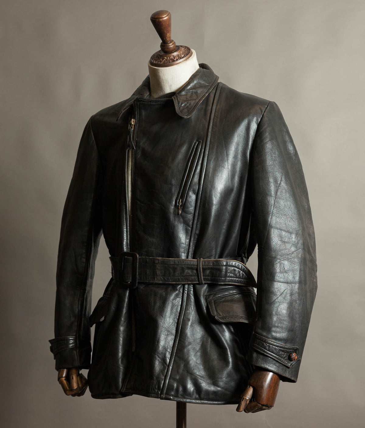 Original 1940s German Horsehide Leather Motorcycle Jacket, RIES Zippers