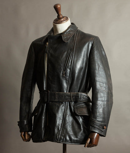 Original 1940s German Horsehide Leather Motorcycle Jacket, RIES Zippers