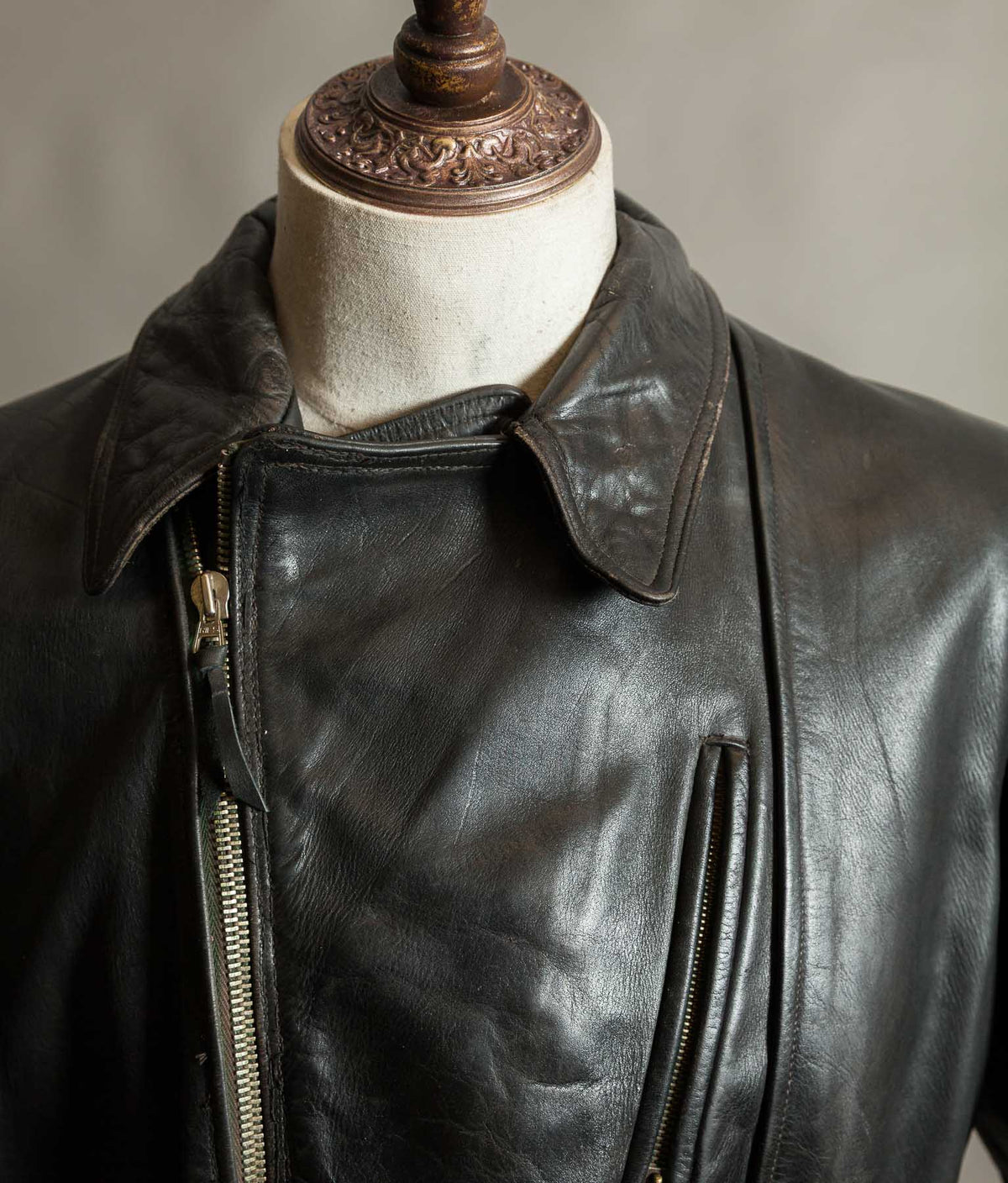 Original 1940s German Horsehide Leather Motorcycle Jacket, RIES Zippers