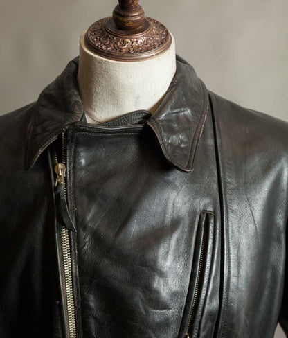 Original 1940s German Horsehide Leather Motorcycle Jacket, RIES Zippers