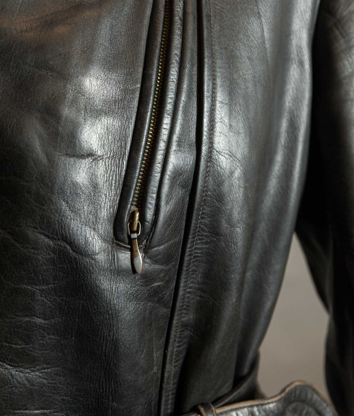 Original 1940s German Horsehide Leather Motorcycle Jacket, RIES Zippers