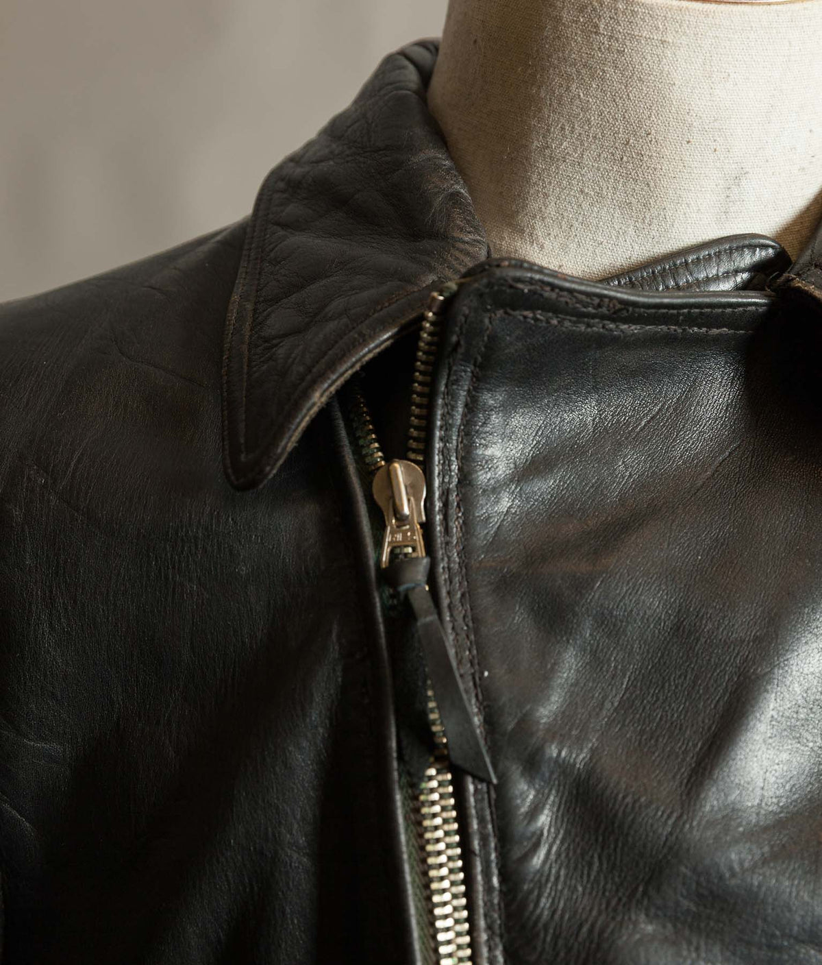 Original 1940s German Horsehide Leather Motorcycle Jacket, RIES Zippers