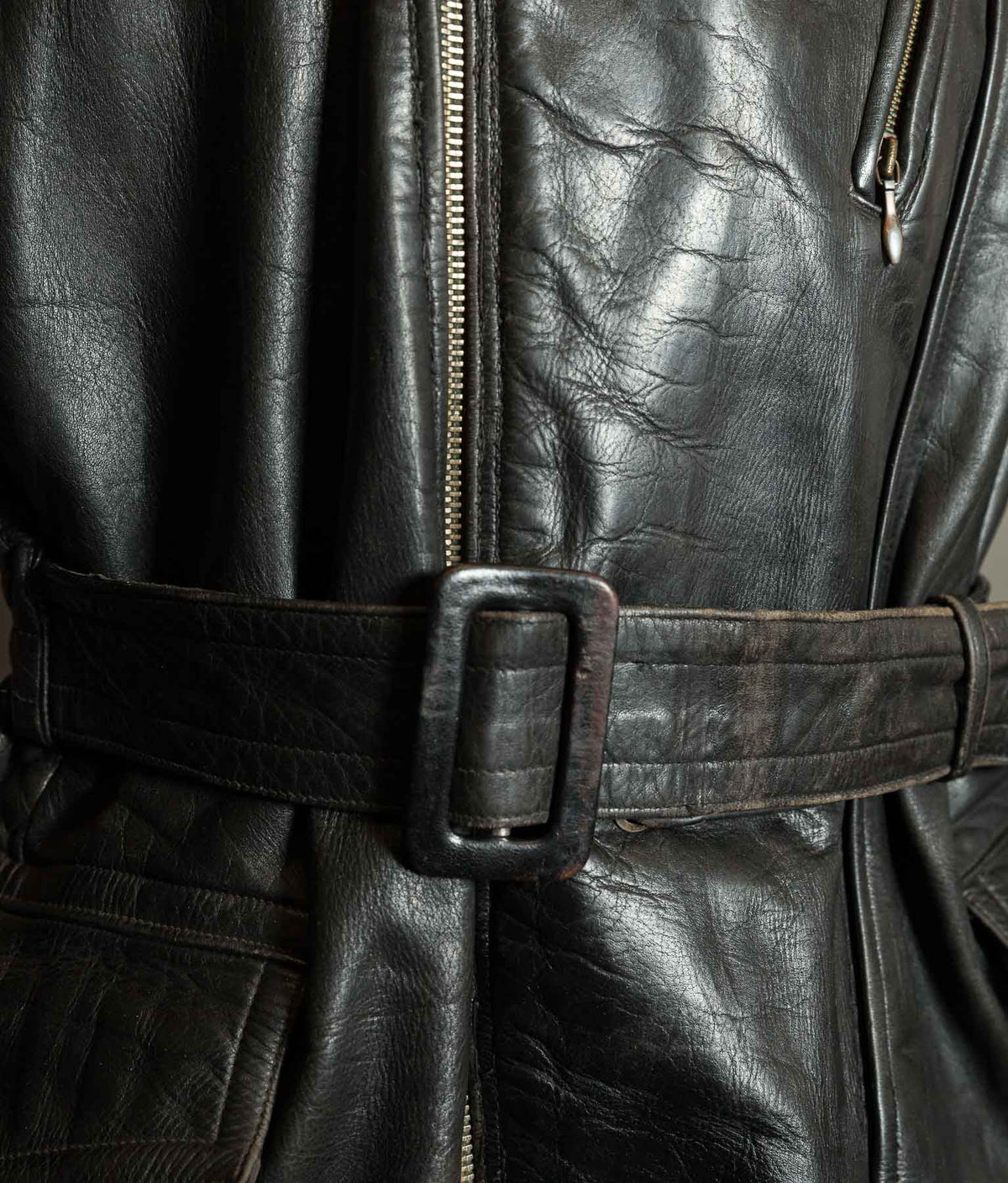 Original 1940s German Horsehide Leather Motorcycle Jacket, RIES Zippers