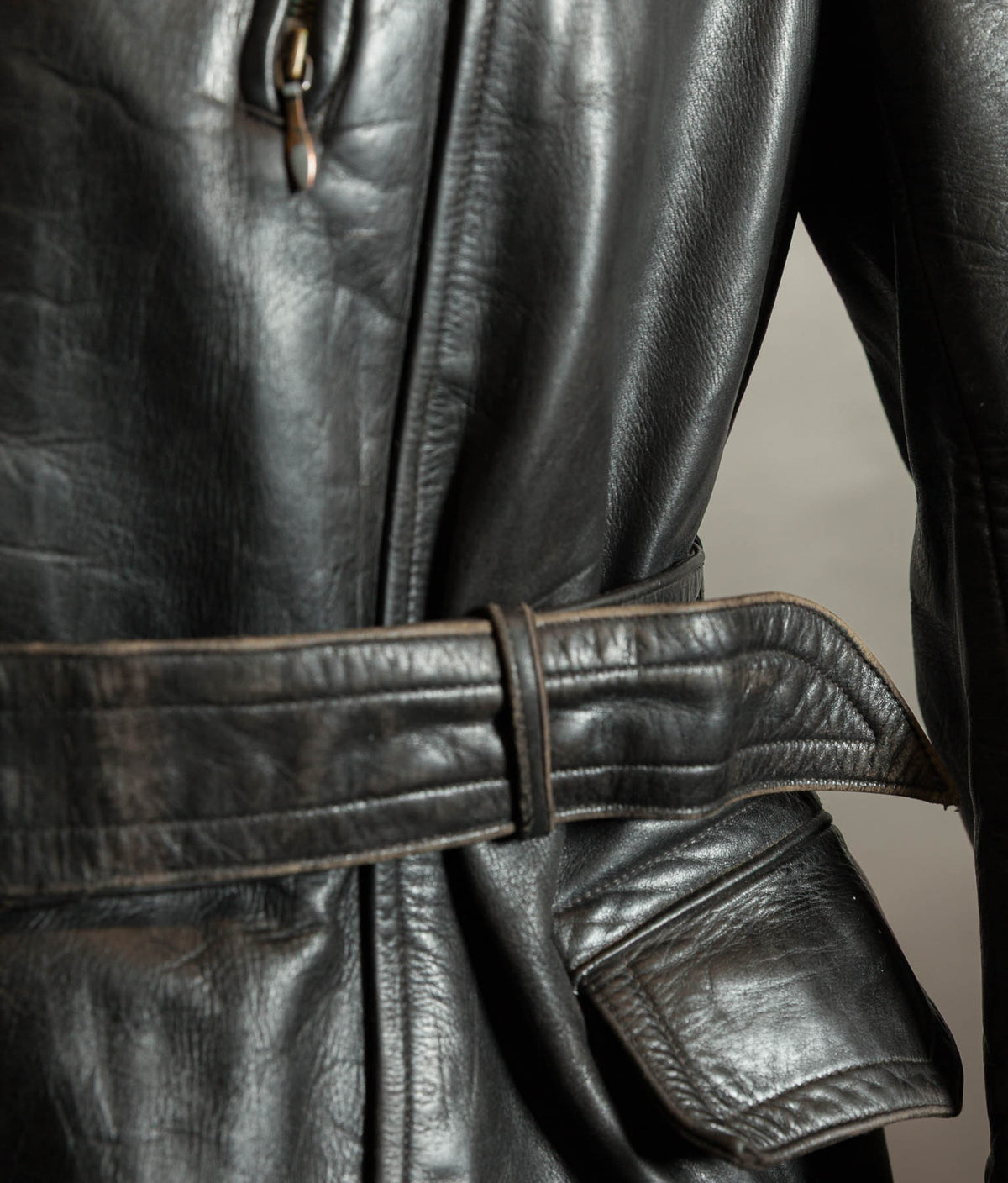 Original 1940s German Horsehide Leather Motorcycle Jacket, RIES Zippers