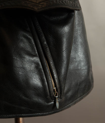 Original 1940s German Horsehide Leather Motorcycle Jacket, RIES Zippers