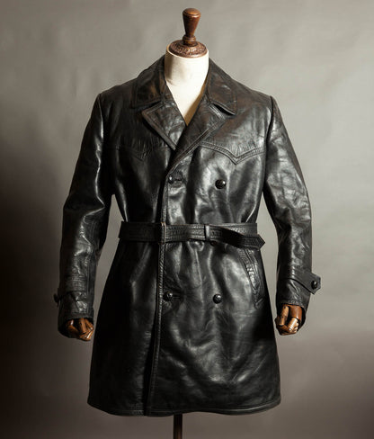 Original 1940s German Heavyweight Horsehide Leather Double-Breasted Overcoat