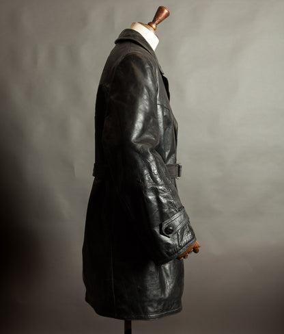 Original 1940s German Heavyweight Horsehide Leather Double-Breasted Overcoat