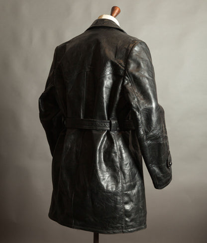 Original 1940s German Heavyweight Horsehide Leather Double-Breasted Overcoat