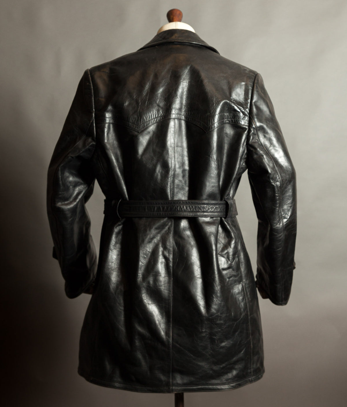 Original 1940s German Heavyweight Horsehide Leather Double-Breasted Overcoat