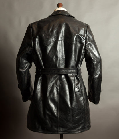 Original 1940s German Heavyweight Horsehide Leather Double-Breasted Overcoat