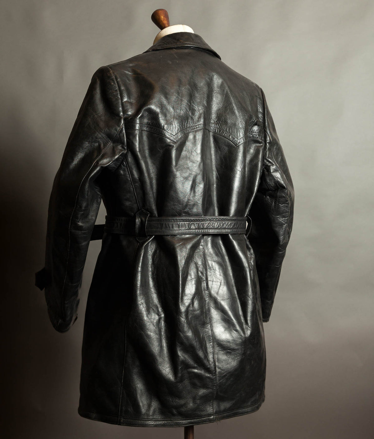 Original 1940s German Heavyweight Horsehide Leather Double-Breasted Overcoat