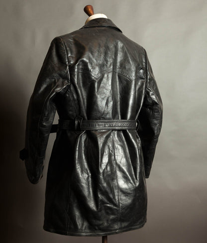 Original 1940s German Heavyweight Horsehide Leather Double-Breasted Overcoat