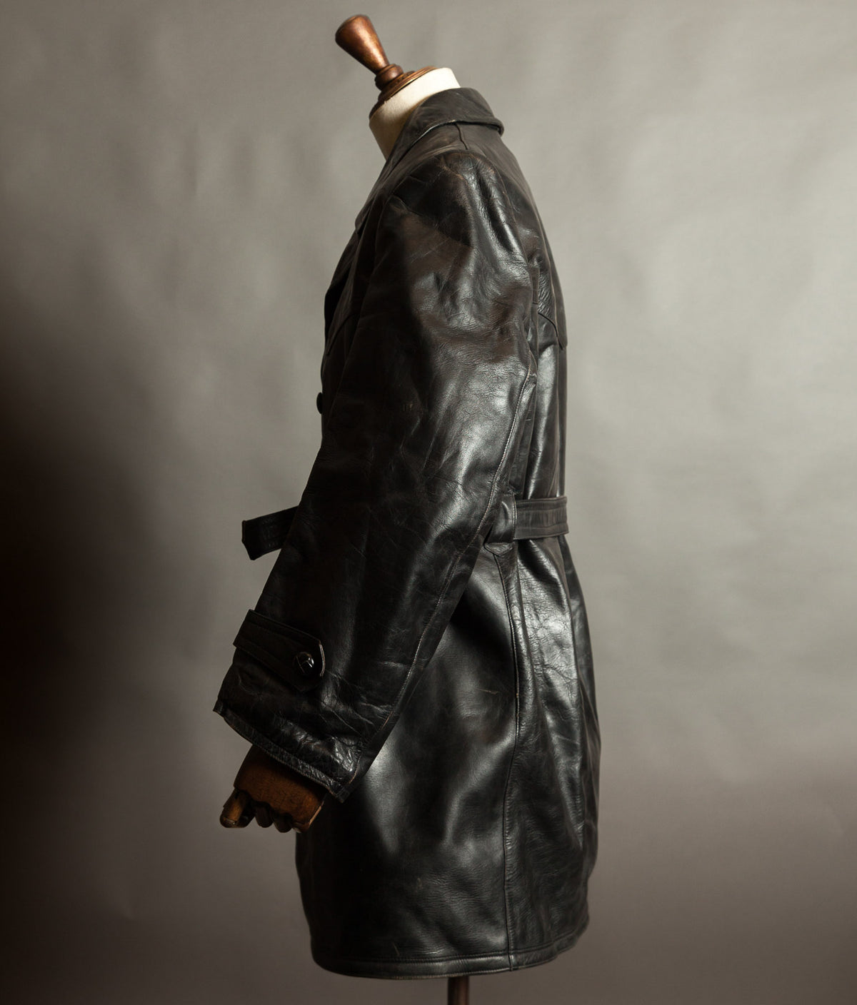 Original 1940s German Heavyweight Horsehide Leather Double-Breasted Overcoat