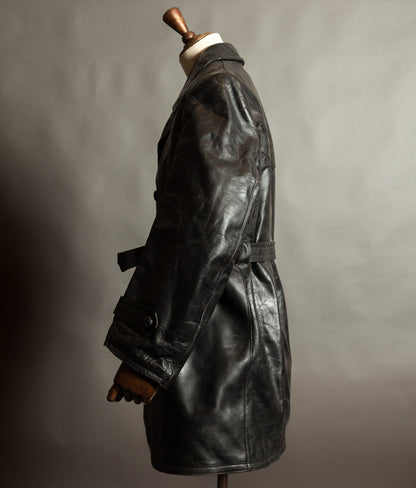 Original 1940s German Heavyweight Horsehide Leather Double-Breasted Overcoat