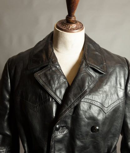 Original 1940s German Heavyweight Horsehide Leather Double-Breasted Overcoat