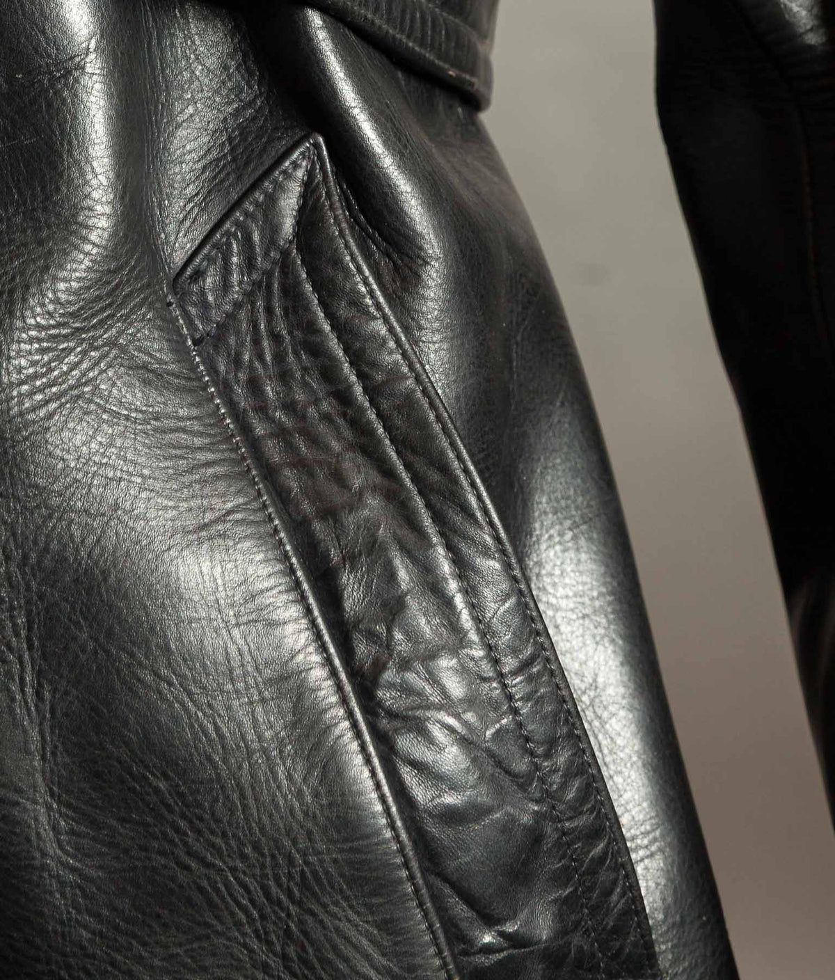 Original 1940s German Heavyweight Horsehide Leather Double-Breasted Overcoat