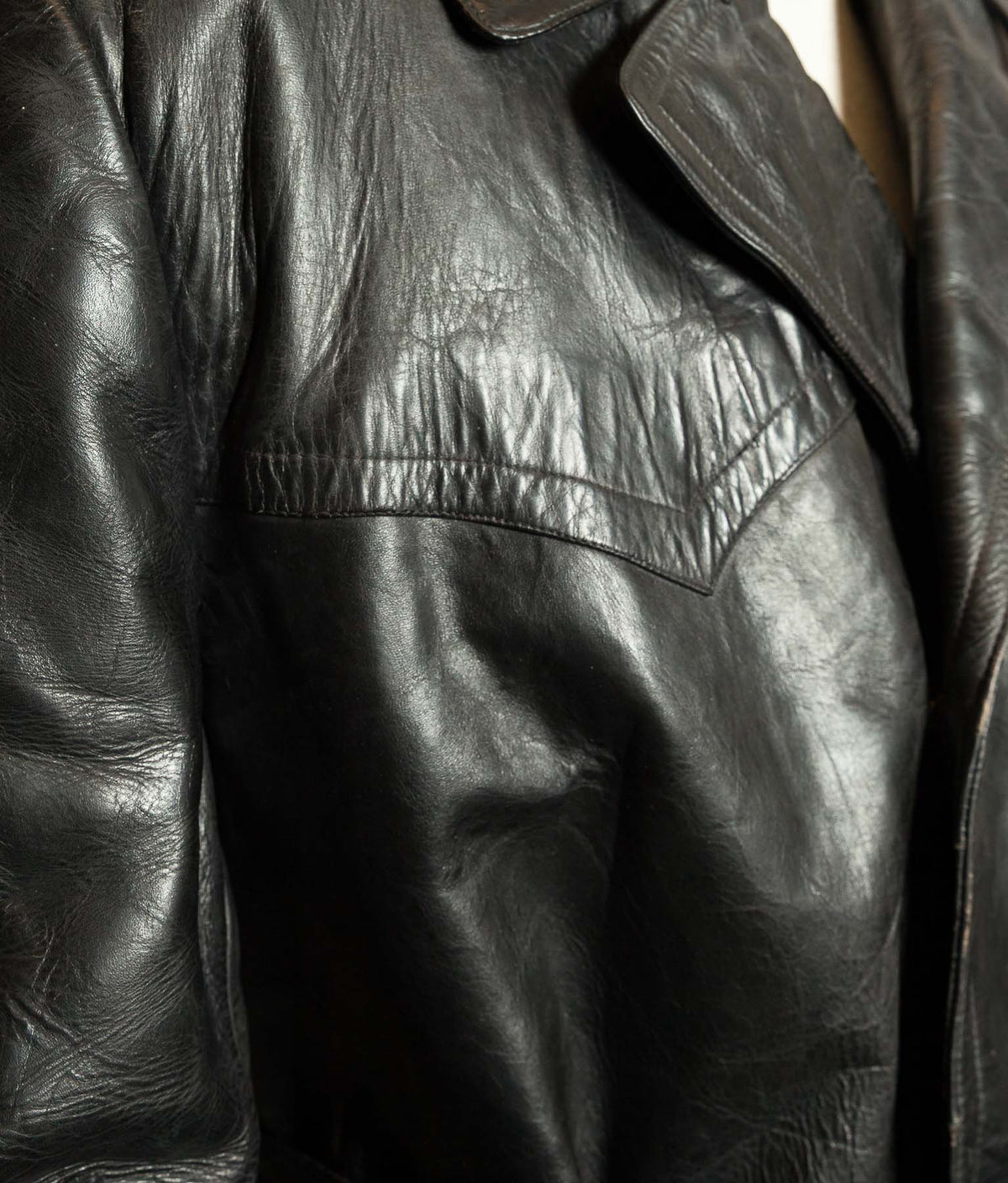 Original 1940s German Heavyweight Horsehide Leather Double-Breasted Overcoat