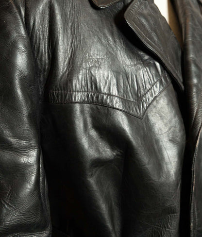 Original 1940s German Heavyweight Horsehide Leather Double-Breasted Overcoat