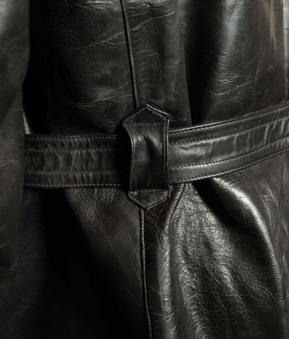 Original 1940s German Heavyweight Horsehide Leather Double-Breasted Overcoat