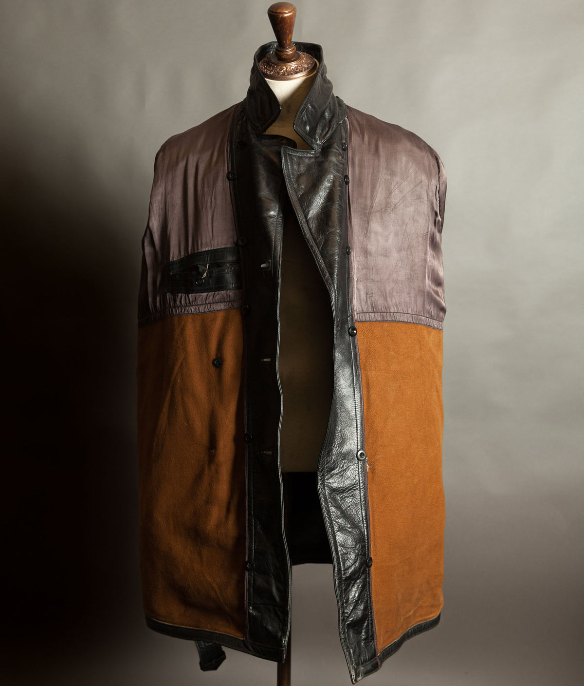 Original 1940s German Heavyweight Horsehide Leather Double-Breasted Overcoat