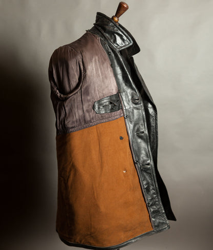 Original 1940s German Heavyweight Horsehide Leather Double-Breasted Overcoat