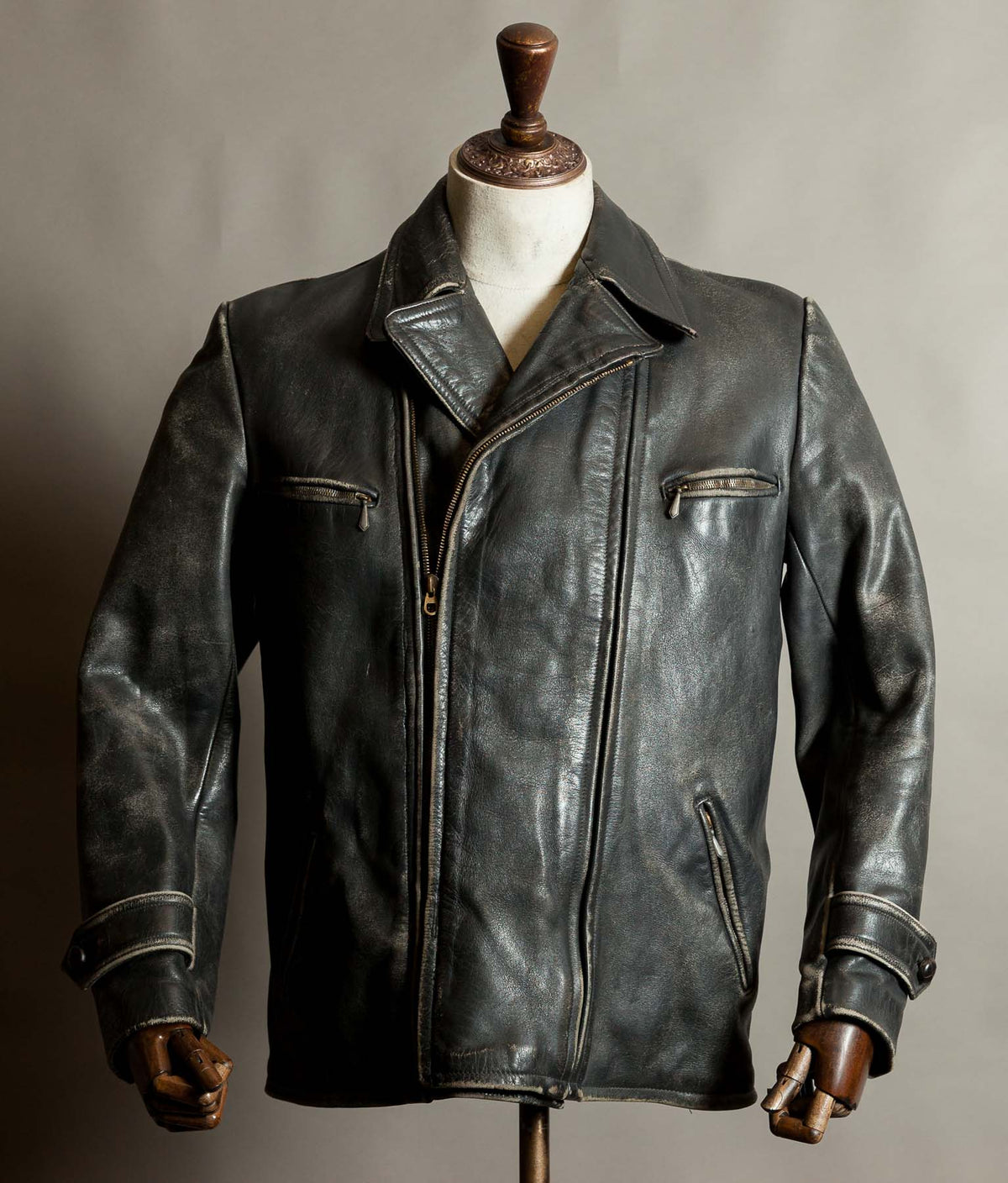 Vintage 1950s German Horsehide Leather Motorcycle Jacket, RIES Zippers